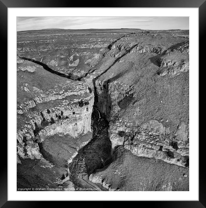 Goredale Scar close high view square monochrome Framed Mounted Print by Graham Moore