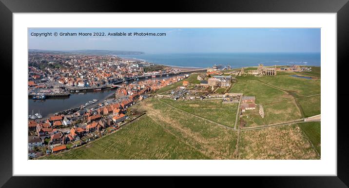 Whitby town harbour and Abbey headland Framed Mounted Print by Graham Moore