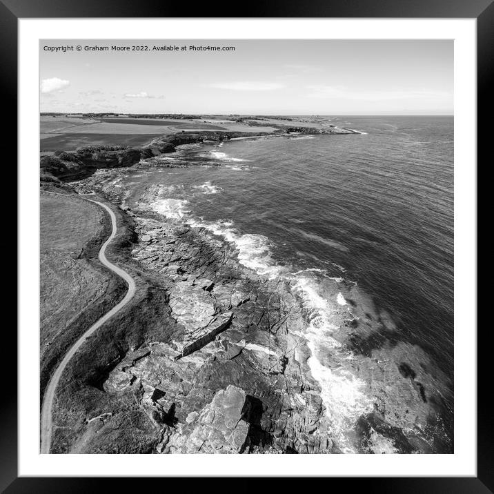Cullernose Point from Rumbling Kern monochrome Framed Mounted Print by Graham Moore