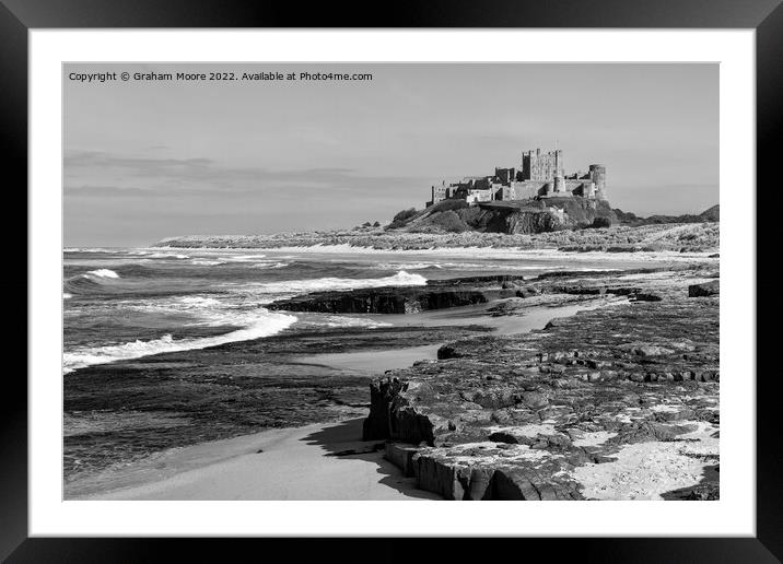 Bamburgh Castle from the north monochrome Framed Mounted Print by Graham Moore