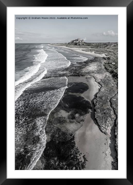 Bamburgh Castle from the north elevated monochrome Framed Mounted Print by Graham Moore