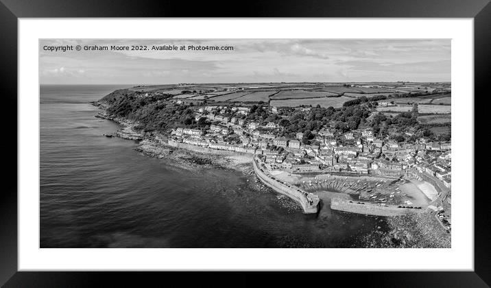 Mousehole Cornwall pan monochrome Framed Mounted Print by Graham Moore