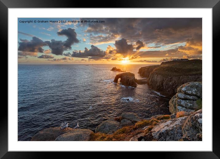 Lands End sunset with seabirds Framed Mounted Print by Graham Moore