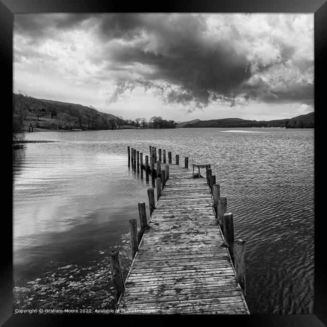 Coniston jetty monochrome Framed Print by Graham Moore