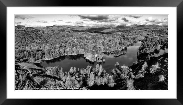 Tarn Hows panorama monochrome Framed Mounted Print by Graham Moore