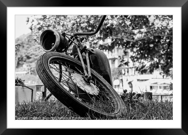 Abandoned motorcycle monochrome Framed Mounted Print by Graham Moore