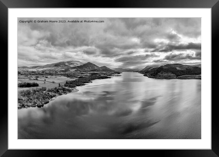 Bassenthwaite looking southeast monochrome Framed Mounted Print by Graham Moore