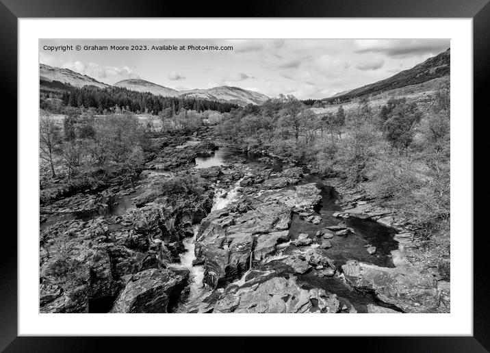Falls of Orchy monochrome Framed Mounted Print by Graham Moore