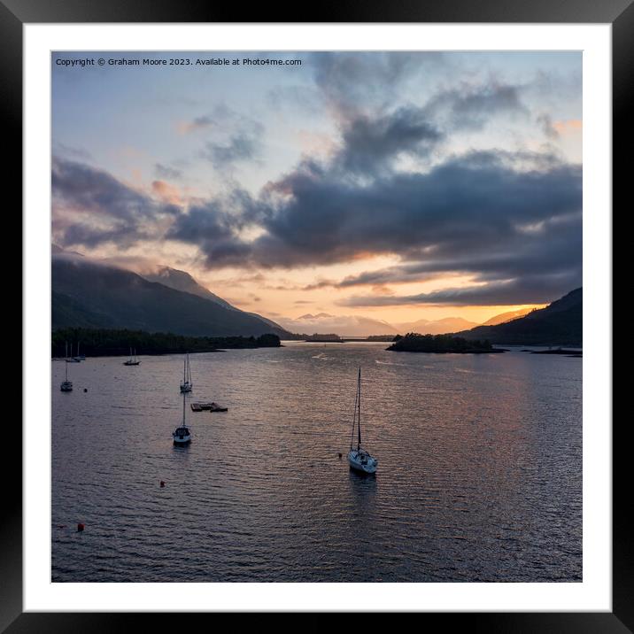Loch Leven sunset with boats Framed Mounted Print by Graham Moore