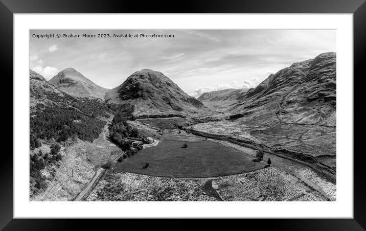 Glen Etive looking north monochrome Framed Mounted Print by Graham Moore