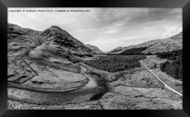 Glen Etive looking south monochrome Framed Print by Graham Moore