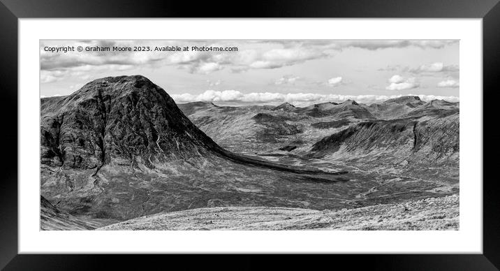 Buachaille Etive Mor and Ben Nevis pan monochrome Framed Mounted Print by Graham Moore