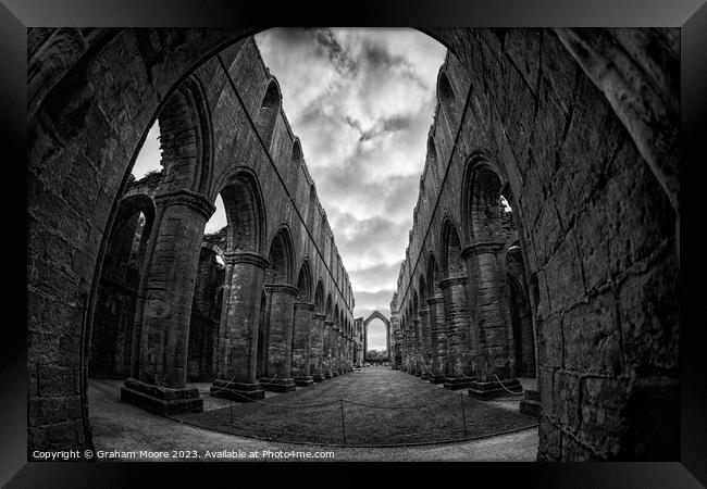 Fountains Abbey nave fisheye shot Framed Print by Graham Moore