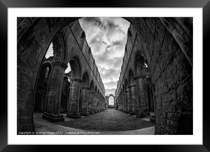 Fountains Abbey nave fisheye shot Framed Mounted Print by Graham Moore