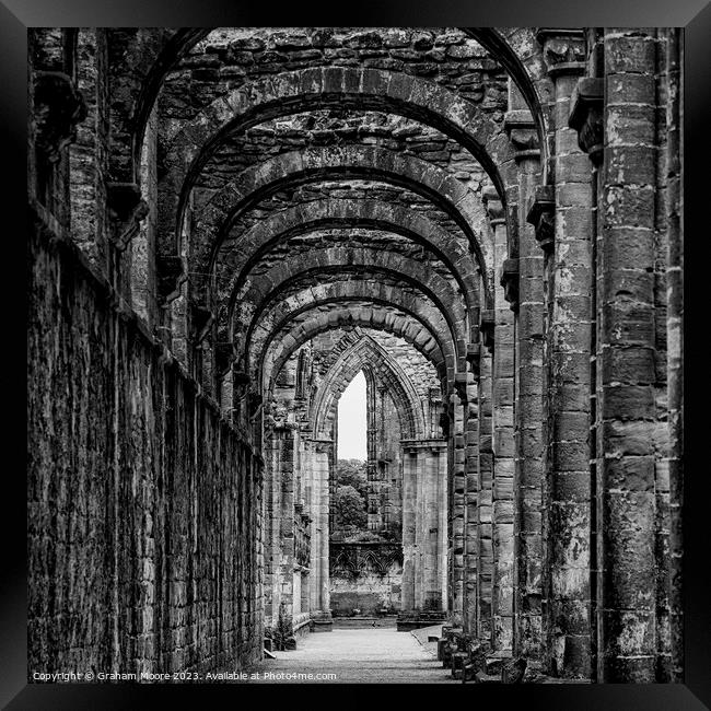 Fountains Abbey interior of nave north aisle Framed Print by Graham Moore