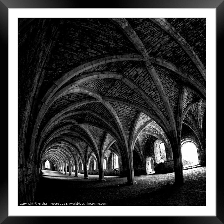 Fountains Abbey cellarium fisheye Framed Mounted Print by Graham Moore