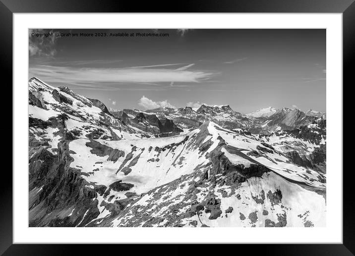 Mont Blanc from the Schilthorn monochrome Framed Mounted Print by Graham Moore