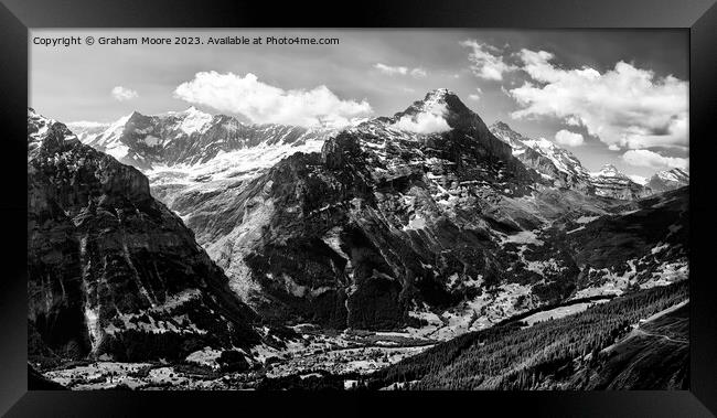 Grindelwald and Eiger pan monochrome Framed Print by Graham Moore