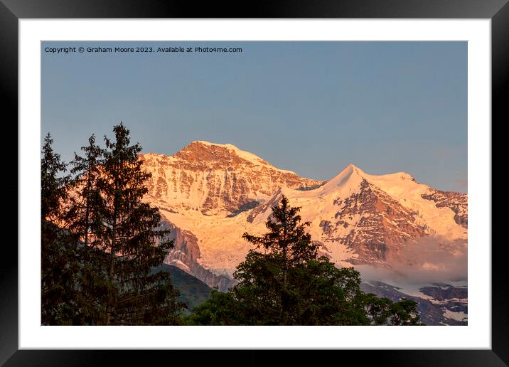 Jungfrau and Silberhorn sunset Framed Mounted Print by Graham Moore
