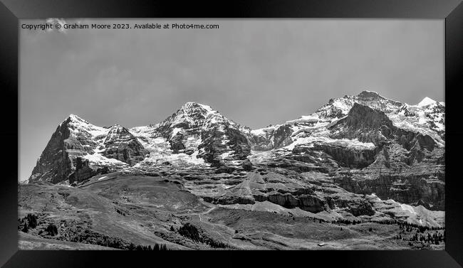 Eiger Monch Jungfrau pan monochrome Framed Print by Graham Moore