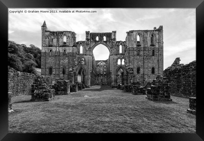 Rievaulx Abbey from the west monochrome Framed Print by Graham Moore