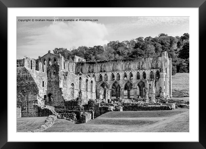 Rievaulx Abbey from the southeast monochrome Framed Mounted Print by Graham Moore