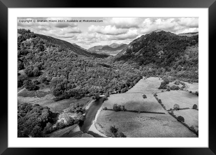 Borrowdale towards Derwentwater monochrome Framed Mounted Print by Graham Moore