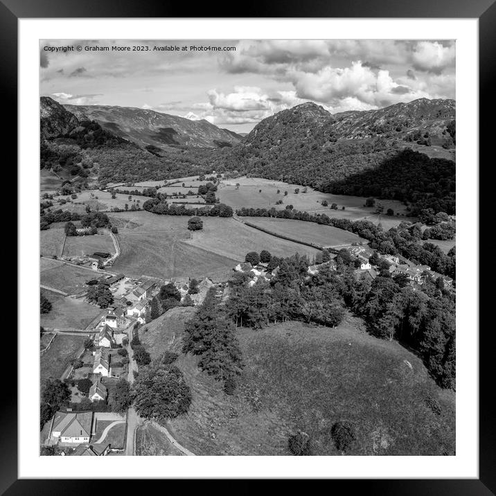 Borrowdale and Rosthwaite village monochrome Framed Mounted Print by Graham Moore
