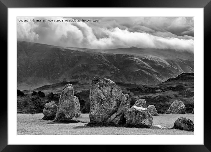 Castlerigg looking east monochrome Framed Mounted Print by Graham Moore