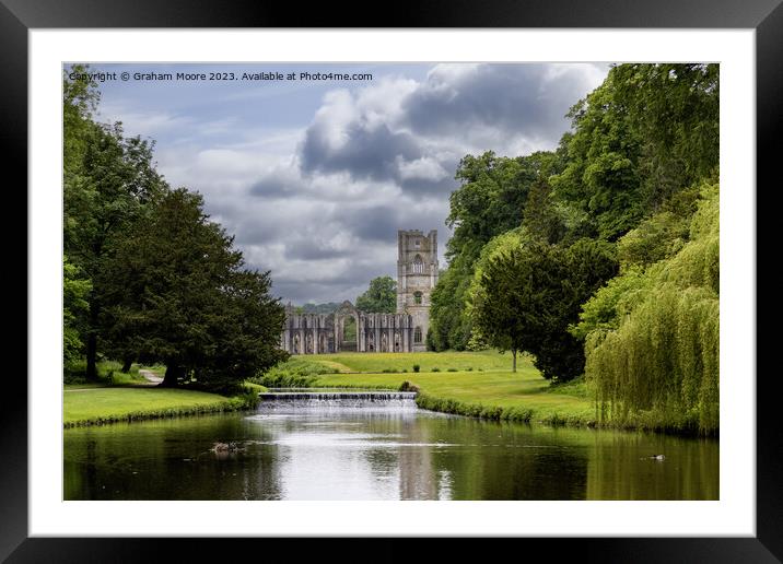 Fountains Abbey river and weir Framed Mounted Print by Graham Moore