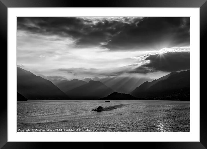 Late evening hydrofoil Lake Como monochrome Framed Mounted Print by Graham Moore
