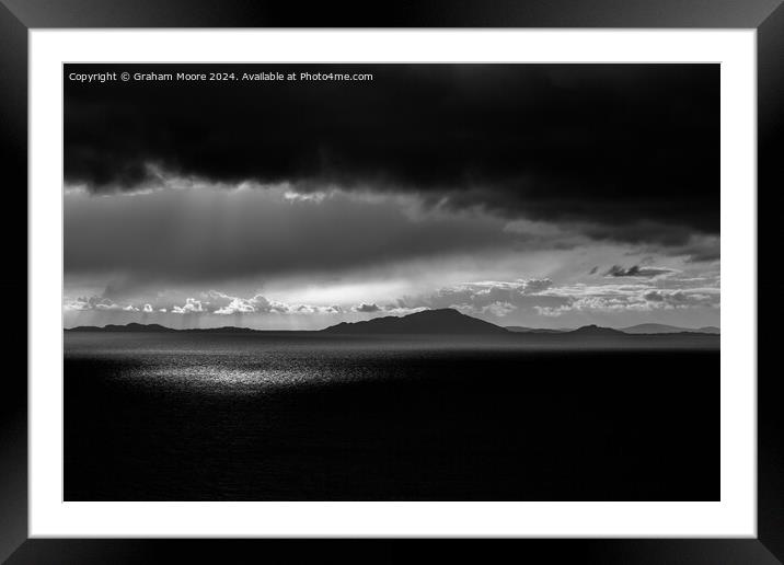 Hebridean sunset monochrome Framed Mounted Print by Graham Moore