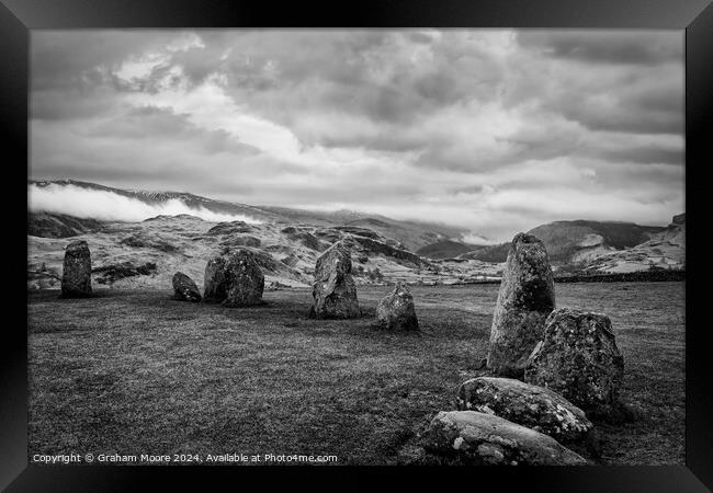Castlerigg and High Rigg monochrome Framed Print by Graham Moore