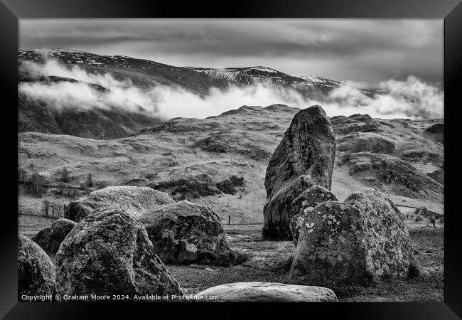 Castlerigg Low Rigg and Clough Head monochrome Framed Print by Graham Moore