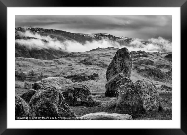 Castlerigg Low Rigg and Clough Head monochrome Framed Mounted Print by Graham Moore