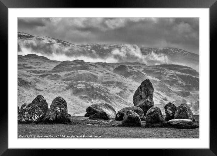 Castlerigg Low Rigg and Threlkeld Knotts monochrome Framed Mounted Print by Graham Moore