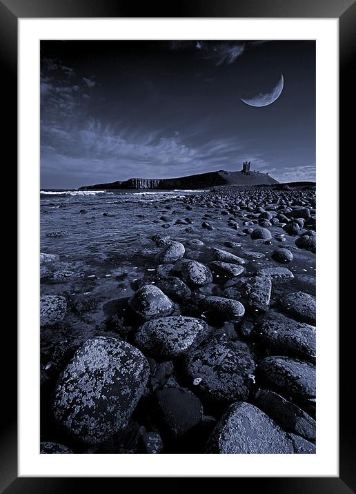 Dunstanburgh Castle with crescent moon Framed Mounted Print by Graham Moore