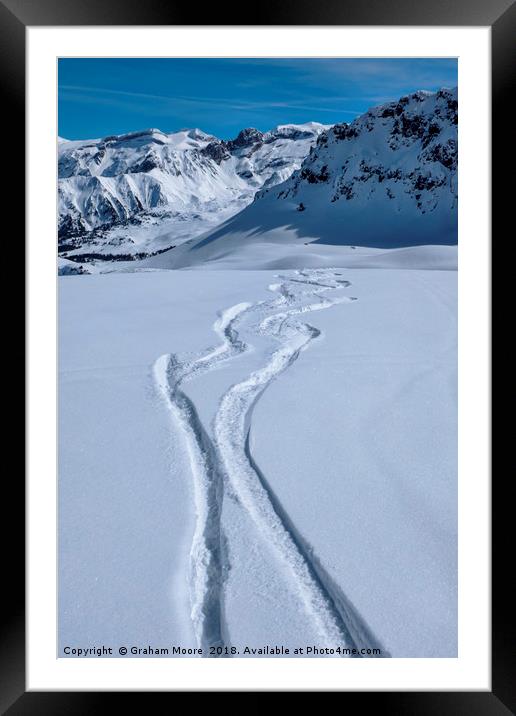 Snowboard tracks Framed Mounted Print by Graham Moore