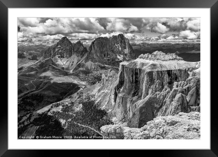 Sella Towers monochrome Framed Mounted Print by Graham Moore
