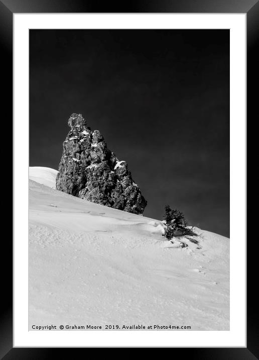 Snow and Rock monochrome Framed Mounted Print by Graham Moore