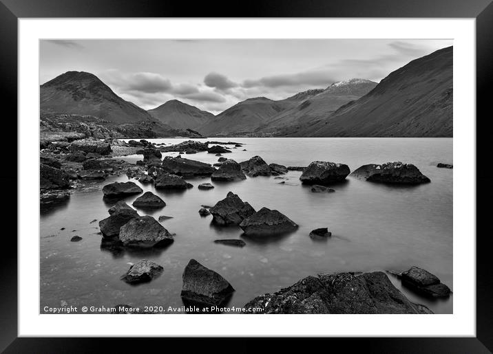 Wastwater at blue hour monochrome Framed Mounted Print by Graham Moore