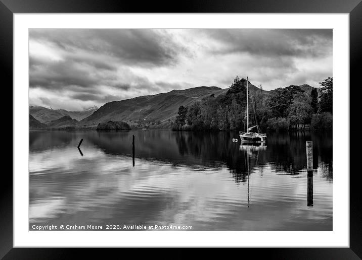 Derwentwater and Castle Crag monochrome Framed Mounted Print by Graham Moore