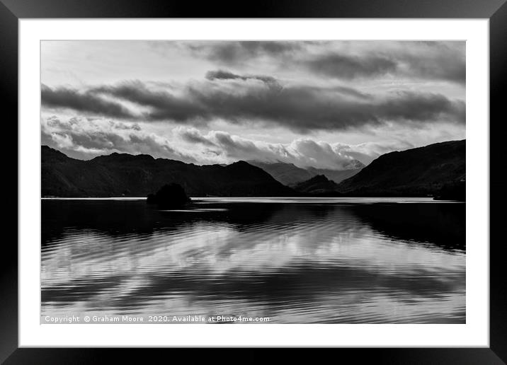 Castle Crag across Derwentwater monochrome Framed Mounted Print by Graham Moore