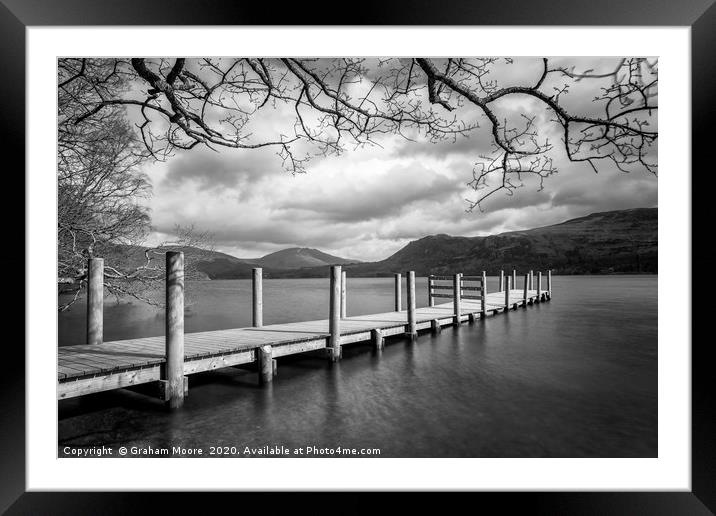 Brandelhow Jetty monochrome Framed Mounted Print by Graham Moore