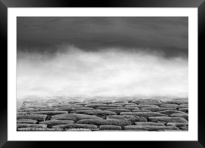 Waves on cobbles monochrome Framed Mounted Print by Graham Moore