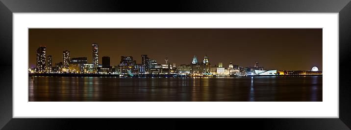 Panoramic Liverpool skyline by night Framed Mounted Print by Paul Farrell Photography