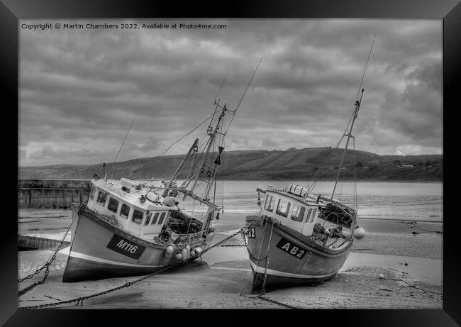 New Quay Fishing Boats Black and White  Framed Print by Martin Chambers