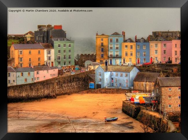 Tenby Harbour Beach and Georgian Houses Framed Print by Martin Chambers