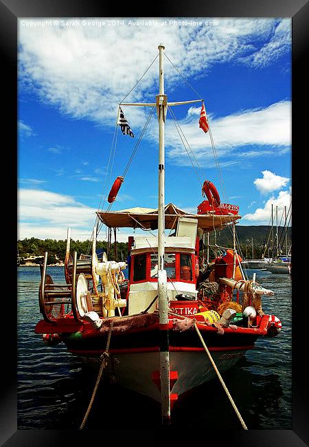  Fishing Boat, Fiskardo Framed Print by Sarah George