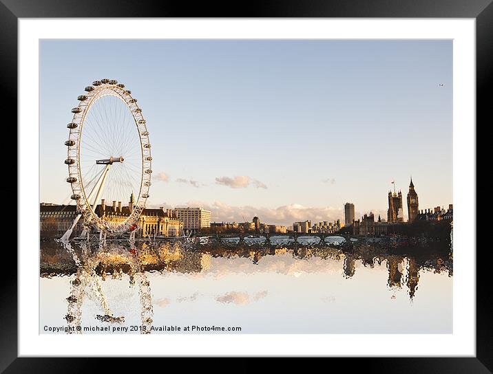 Thames-side Reflections Framed Mounted Print by michael perry